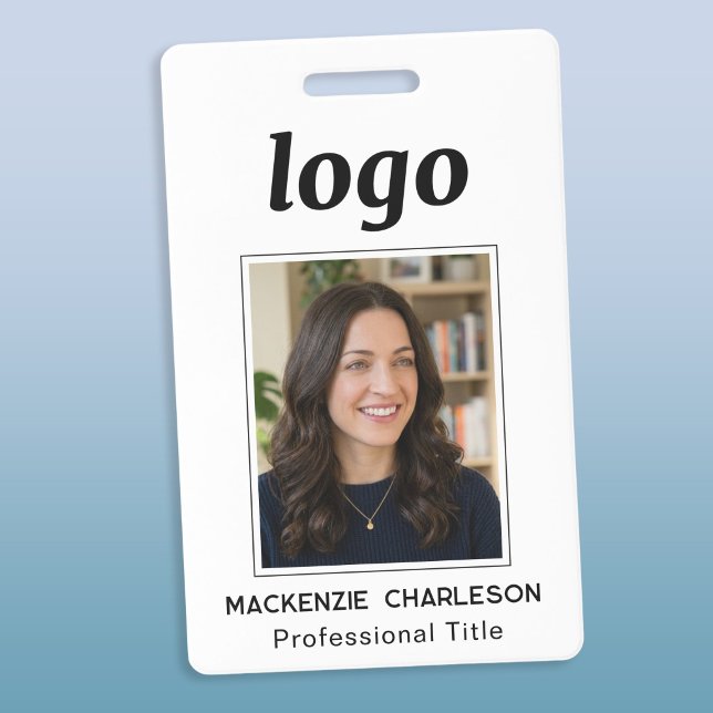 Crachá Foto ID Limpo Nome Profissional (Simple logo custom text business photo ID name badge)