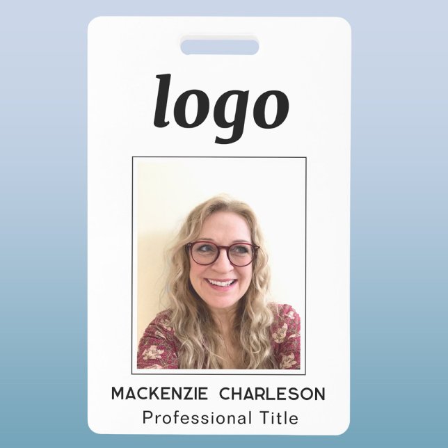 Crachá Foto ID Limpo Nome Profissional (Simple logo with custom text business branding promotional photo ID badge name tag)