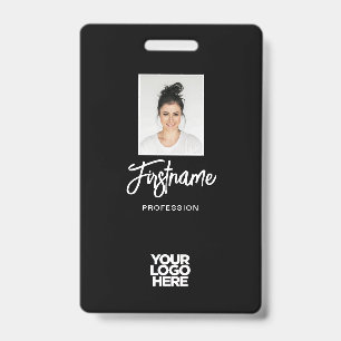 Crachá Foto, logotipo, nome do funcionário preto moderno