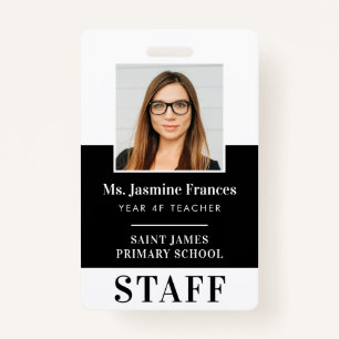 Crachá FOTO MODERNA DO FUNCIONÁRIO ID preto simples