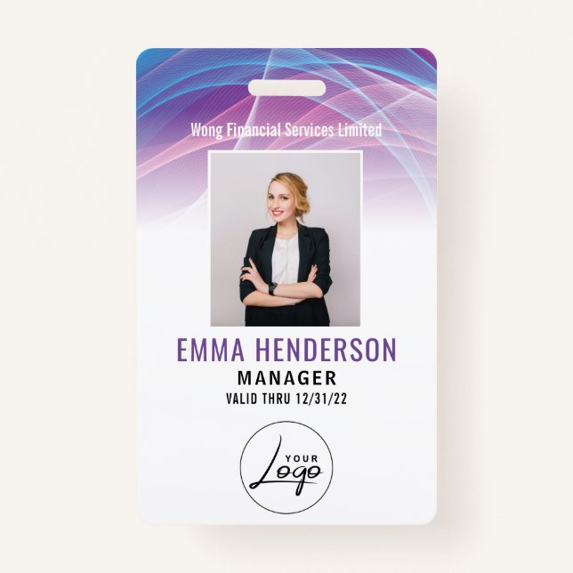 Crachá Foto para funcionários do logotipo empresarial mod (Frente)
