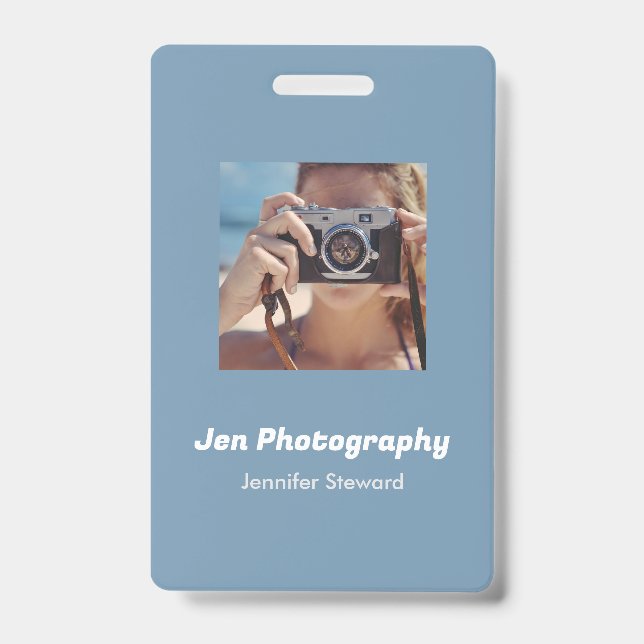 Crachá Foto personalizada azul fotógrafo  (Frente)