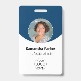 Crachá Foto Personalizada Azul, Logotipo, Código de Barra