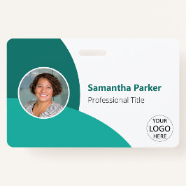 Crachá Foto Personalizada Azul-Verde, Logotipo, Código de