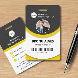 Crachá Foto personalizada, código do Bar, preto e amarelo