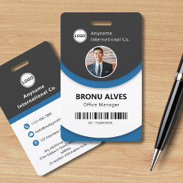 Crachá Foto personalizada, código do Bar, preto e azul