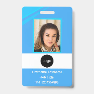 Crachá Foto personalizada da empresa azul, Logotipo, Códi