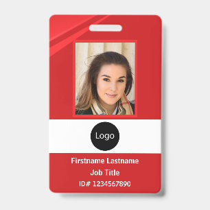 Crachá Foto personalizada da empresa vermelha, Logotipo,