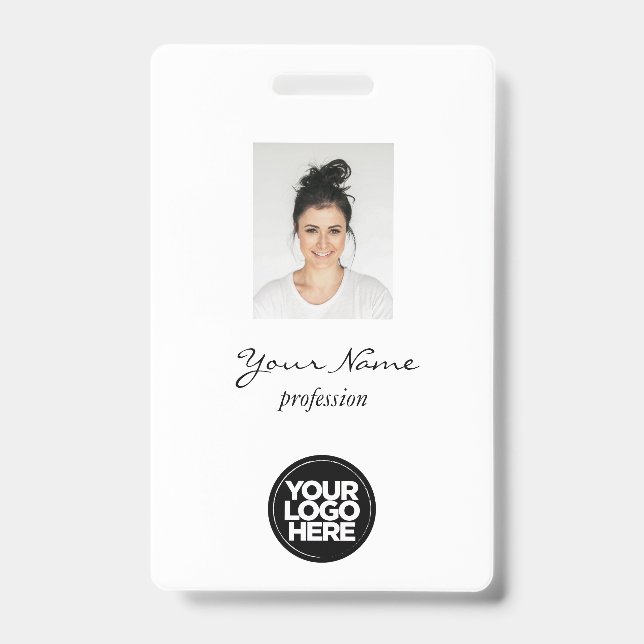 Crachá Foto Personalizada de Funcionário Elegante, Código (Frente)