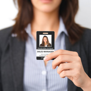 Crachá Foto Personalizada de Funcionário ID Preto Branco