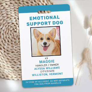 Crachá Foto personalizada de ID de cão de suporte emocion