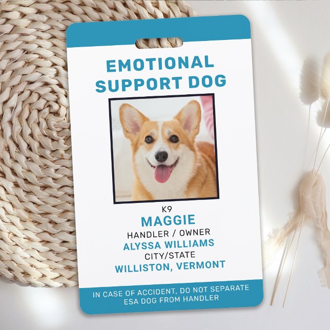 Crachá Foto personalizada de ID de cão de suporte emocion (Criador carregado)