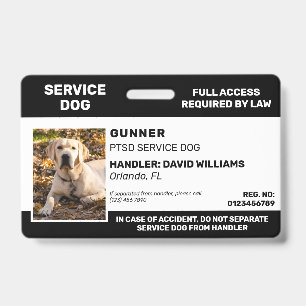 Crachá Foto Personalizada do Cão de Serviço Preto e Branc