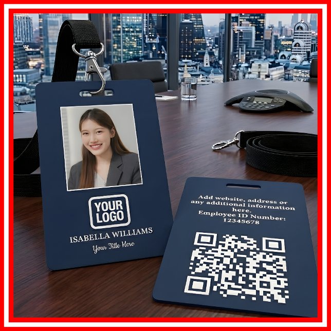 Crachá Foto Personalizada do Funcionário, Código QR, Logo (Criador carregado)