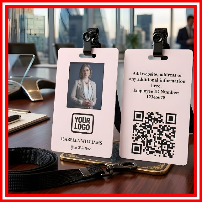 Crachá Foto Personalizada do Funcionário, Código QR, Logo (Criador carregado)