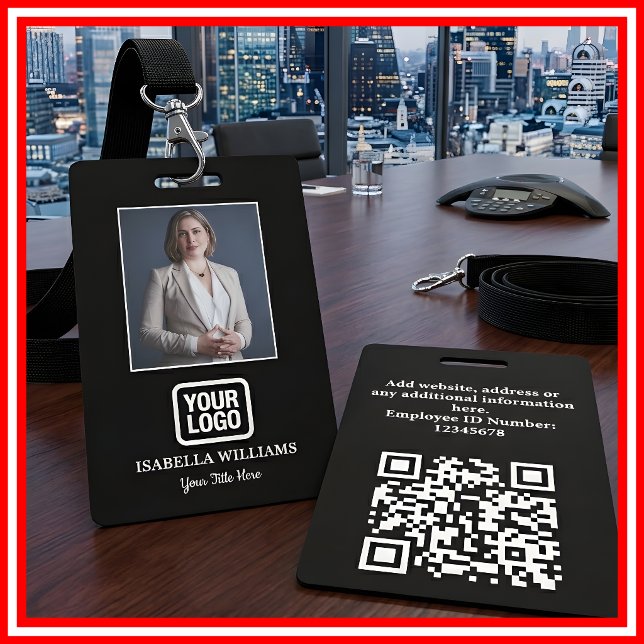 Crachá Foto Personalizada do Funcionário, Código QR, Logo (Criador carregado)