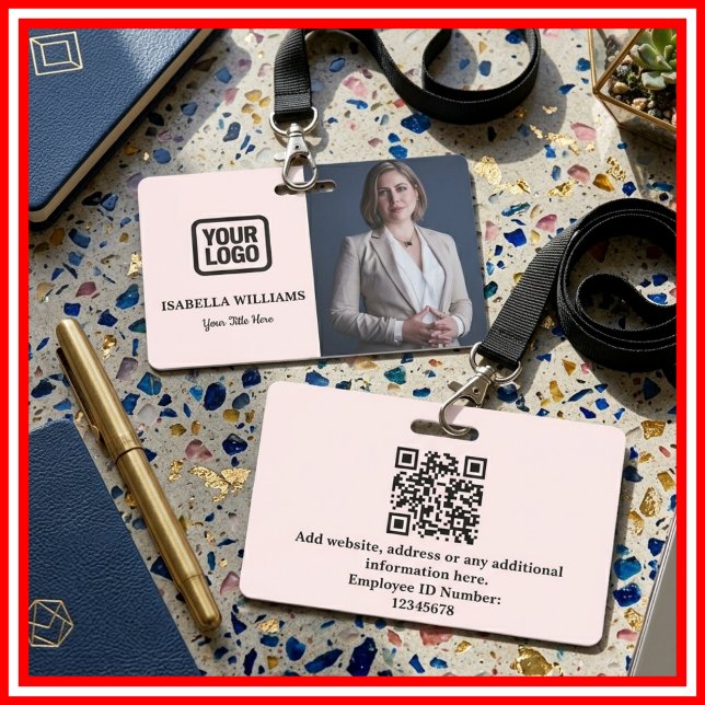 Crachá Foto Personalizada do Funcionário, Código QR, Logo (Criador carregado)