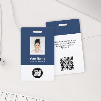 Crachá Foto personalizada do funcionário, código Qr, logo
