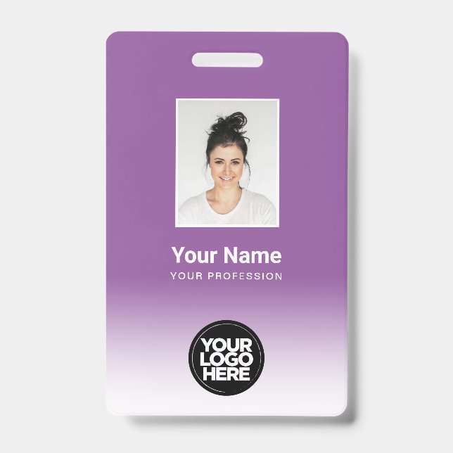 Crachá Foto Personalizada do Funcionário Gradiente Roxo (Frente)