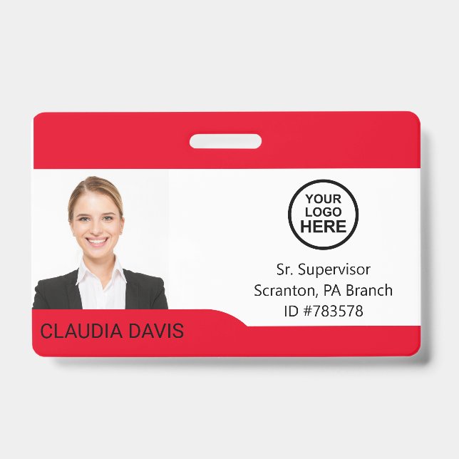 Crachá Foto personalizada do funcionário, nome, logotipo, (Frente)