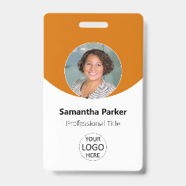 Crachá Foto Personalizada Laranja, Logotipo, Código de Ba