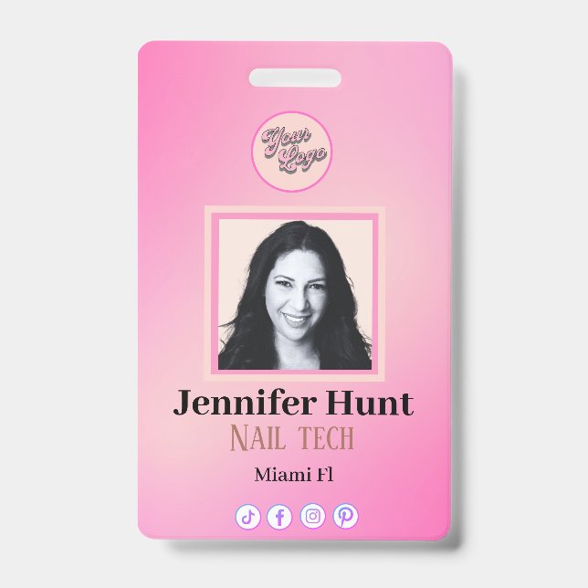 Crachá Foto personalizada rosa elegante simples minimalis (Frente)