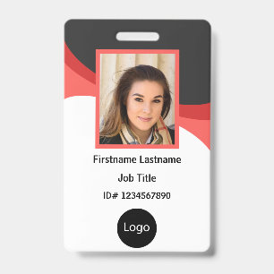 Crachá Foto personalizada vermelha e preta de funcionário