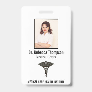 Crachá Foto Preta Profissional Simples do Caduceu Médico