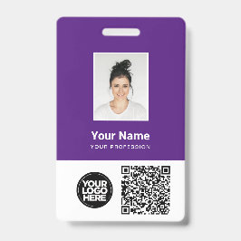 Crachá Foto, Qr e Código do Bar para funcionários roxos,