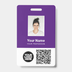 Crachá Foto, Qr e Código do Bar para funcionários roxos, 