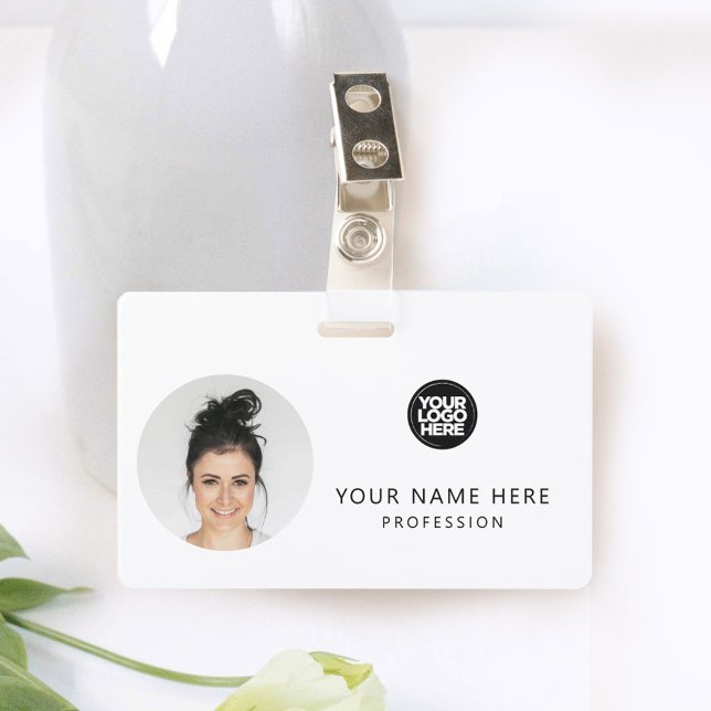 Crachá Foto redonda do funcionário, código QR, logotipo,  (Criador carregado)