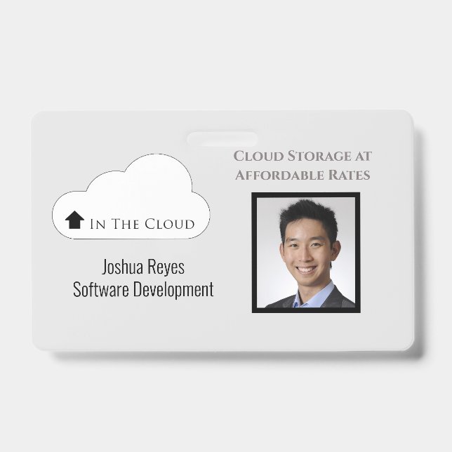 Crachá Foto Reutilizável em Preto e Cinza Magnética Horiz (Frente)