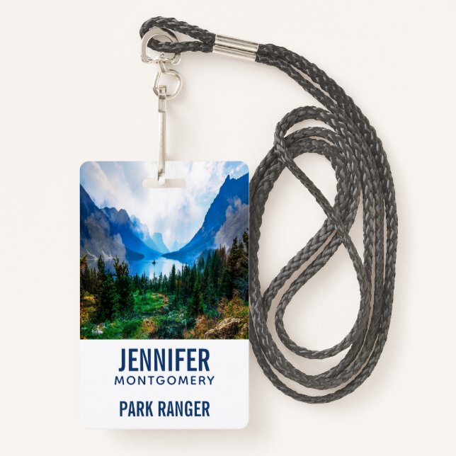 Crachá Fotografia da Cena Natureza, Montanhas Rusticais (Frente com cordão)