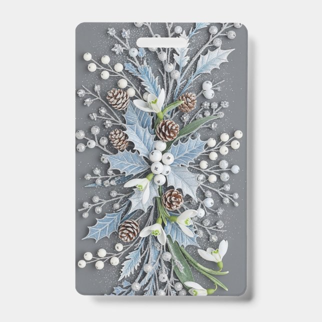 Crachá Frosted Winter Snowdrop Floral Arrangement (Frente)