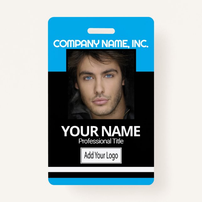 Crachá Funcionário/Crachá de fotos na escola - Preto e Az (Frente)