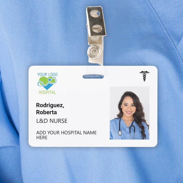 Crachá Funcionário do Hospital Personalizado Branco Minim (Simple Minimalist White Custom Hospital Employee Badge
)