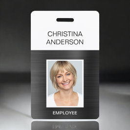 Crachá Funcionário Negro - Nome Foto Metálico Corporativo