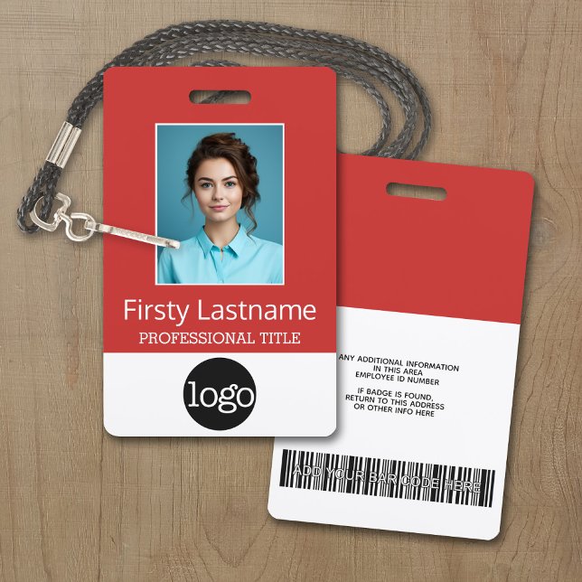 Crachá Funcionário Personalizado - Foto, Código do Bar, L (Personalize this Employee ID Badge - A large color block is included. All items can be changed.)
