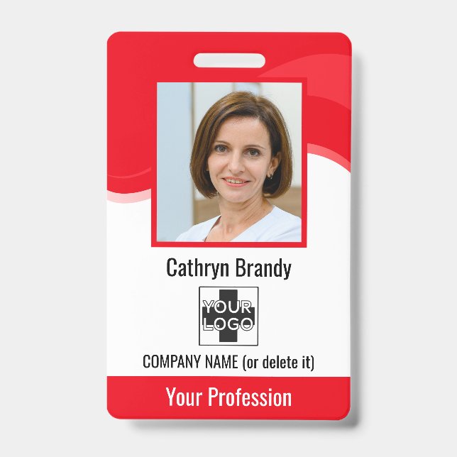 Crachá Funcionário Personalizado Vermelho, Foto, Código d (Frente)