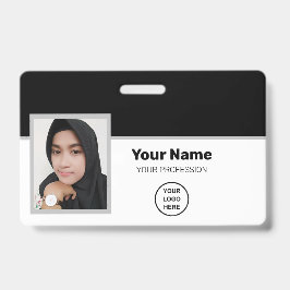Crachá Funcionário Preto Personalizado: Foto, Código de B