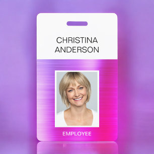 Crachá Funcionário Rosa Roxo - Nome Foto Corporativo