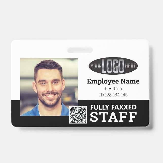 Crachá Funcionarios comercial ID de foto QR Code Black Wh (Frente)