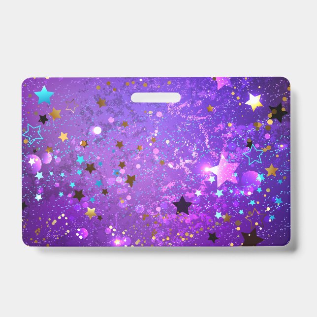 Crachá Fundo de folhas roxas com estrelas (Frente)