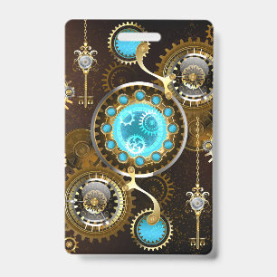 Crachá Fundo Rusty Steampunk com Lentes Turquesa