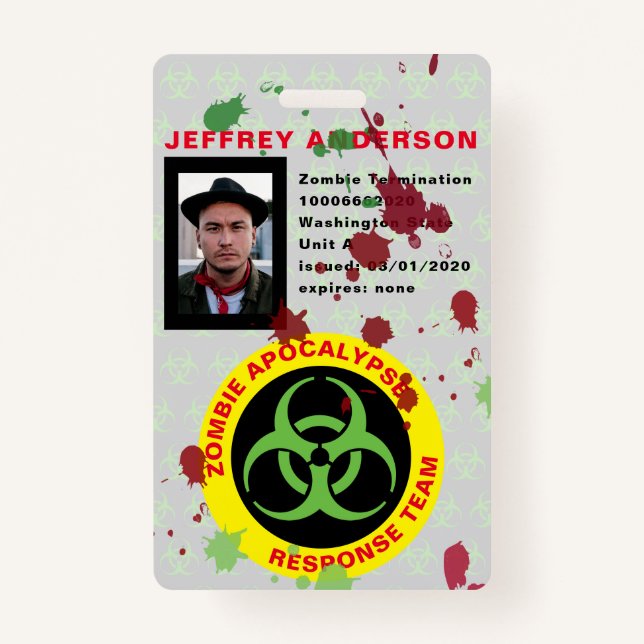 Crachá Funny Gory Zombie Apocalypse Response Team ID (Frente)