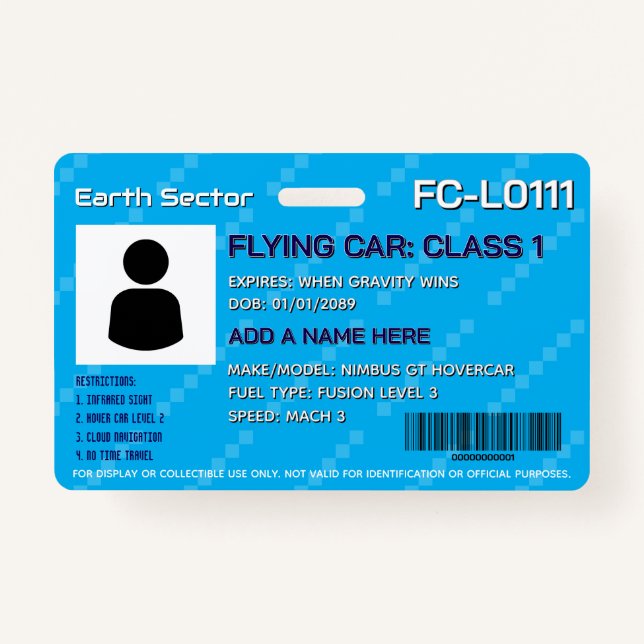 Crachá Futuristic Flying Car License Badge (Frente)