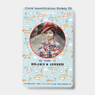 Crachá Gatinho Fofo ID Colorido Personalizado para Crianç