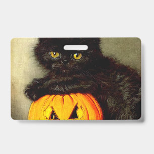 Crachá Gato de Halloween Vintage e Jack-o’-lantern