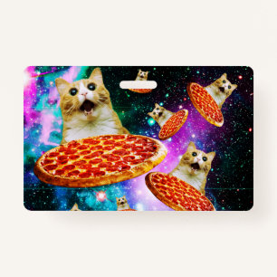 Crachá Gato de pizza espacial engraçado