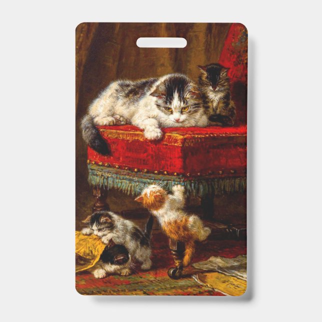 Crachá Gato e Gatinhos Brincando com Cadeira (Frente)